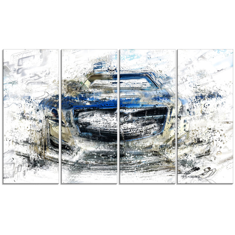 Black And White Muscle Car 4 Piece Graphic Art On Wrapped Canvas Set