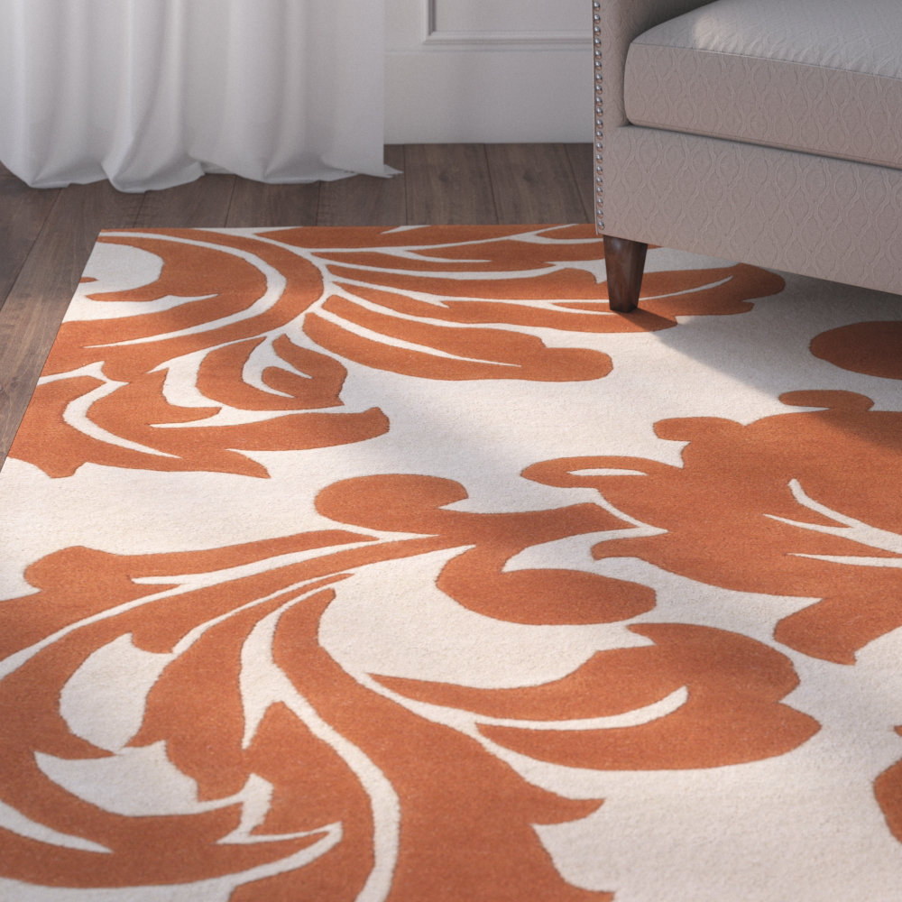 Charlton Home Rubin Handmade Tufted Wool Burnt Orange Cream Rug Reviews Wayfair