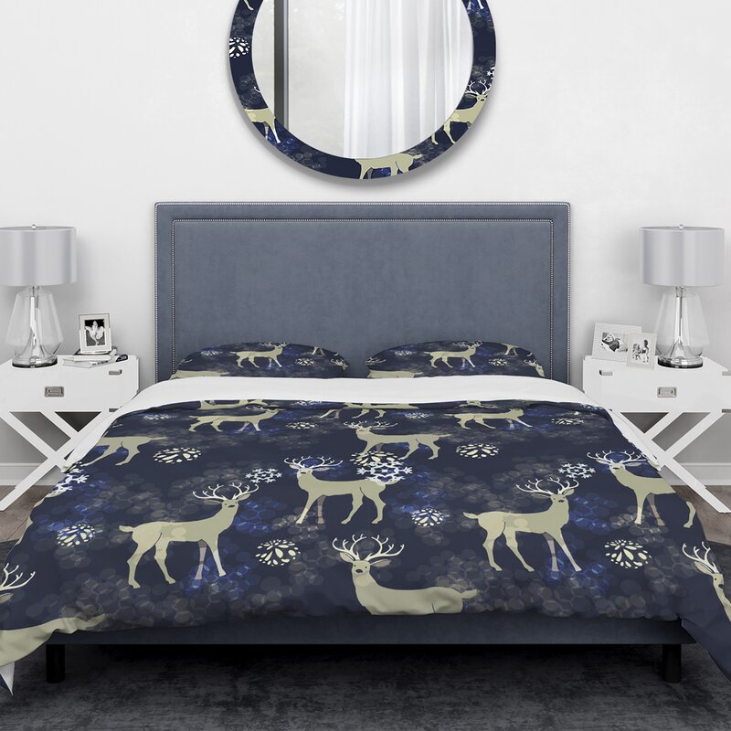 East Urban Home Designart Raindeer With Christmas Snowflakes Duvet