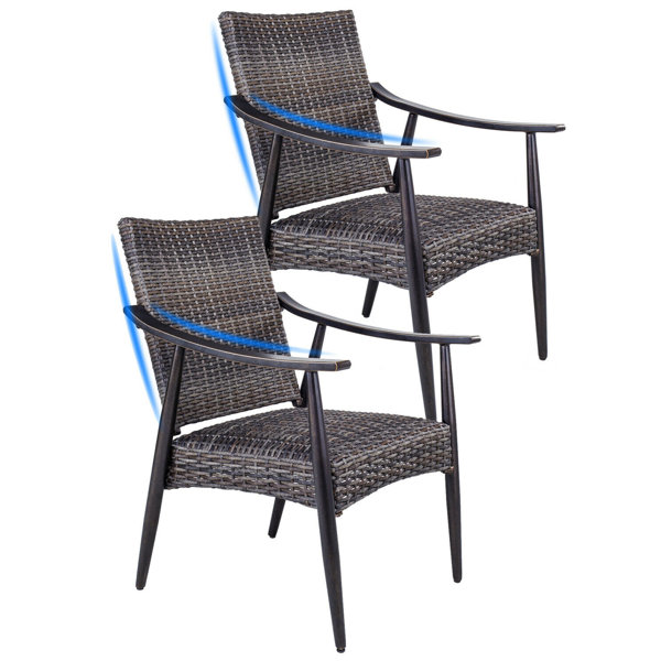 Bay Isle Home Patio Garden Wicker Dining Chairs Indoor Outdoor Rattan Arm Chairs Set Of 2 Wayfair