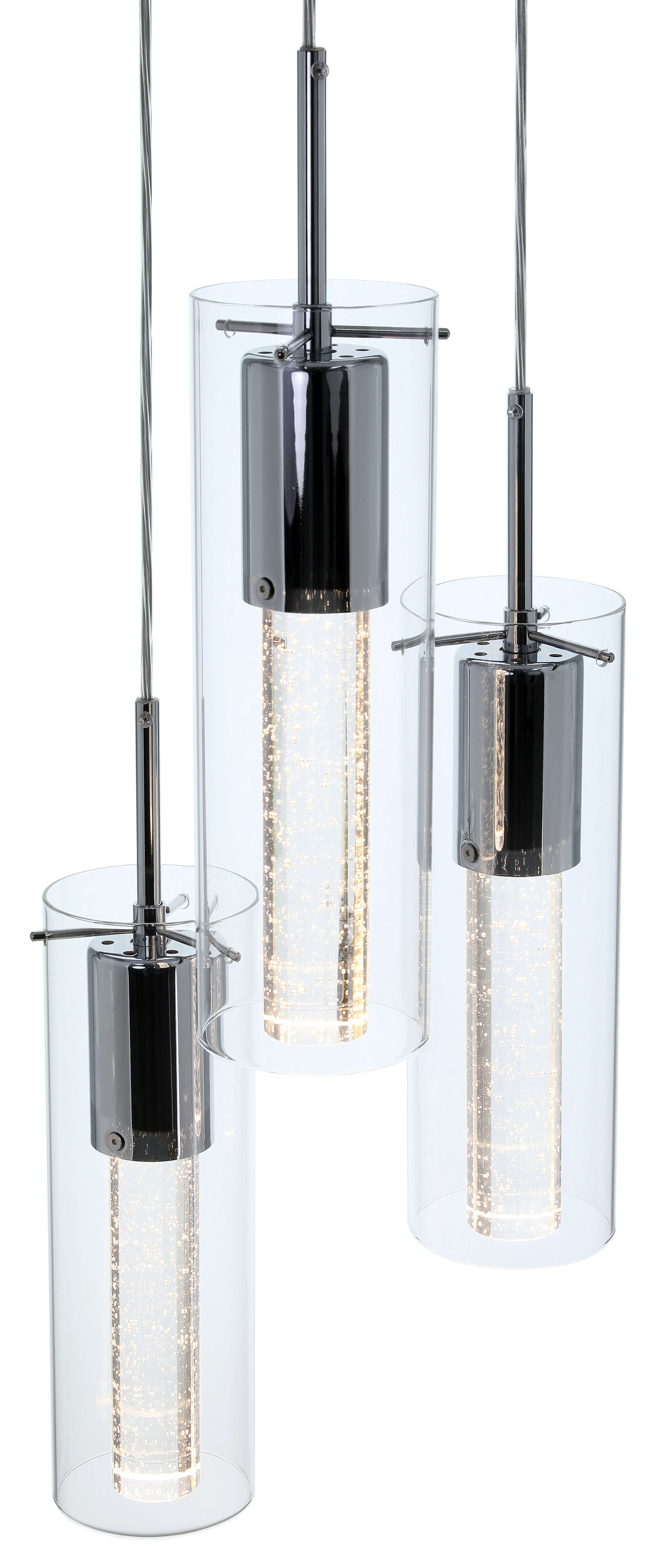 Modern Cylinder Glass Bubble Crystal Pendant Lighting Fixture 3-Light Chrome