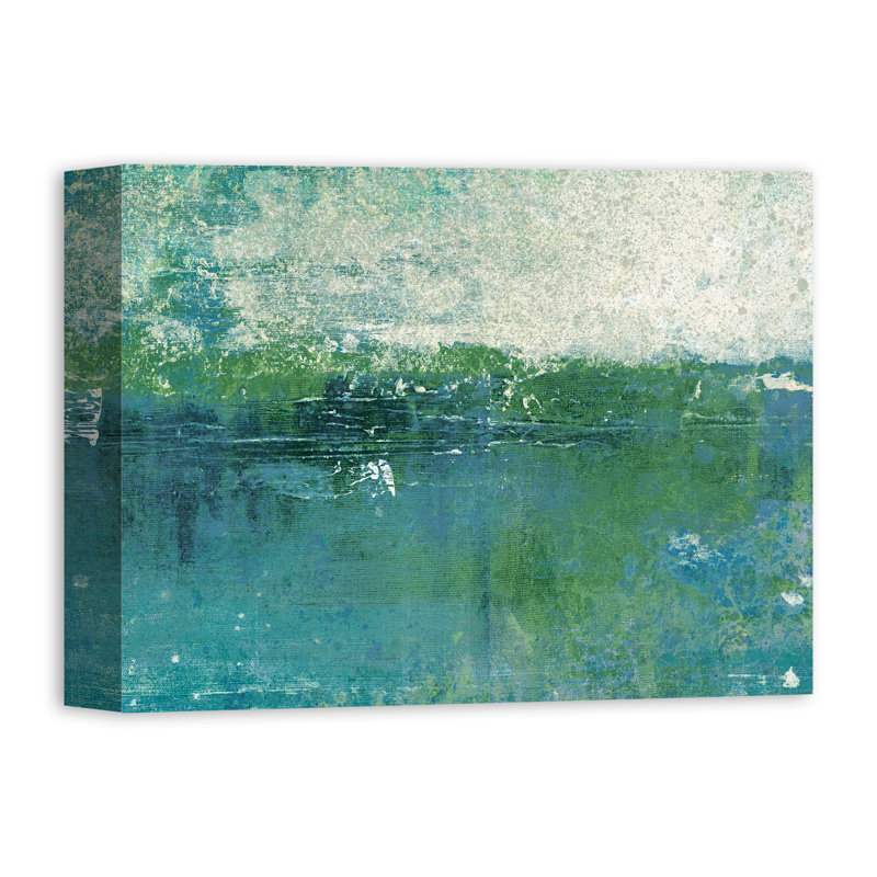 Ebern Designs Blue Green Coastal Abstract Black Acrylic Painting