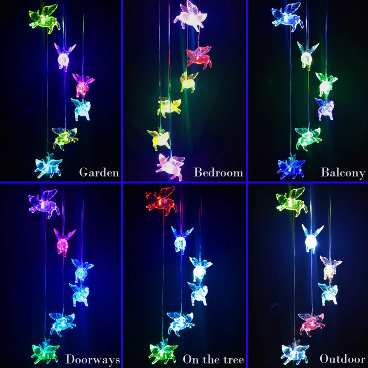Solar Powered LED Flying Pigs Wind Chime Color-Changing Light Garden Decoration Solar Powered LED Flying Pigs Wind Chime Color-Changing Light Garden Decoration