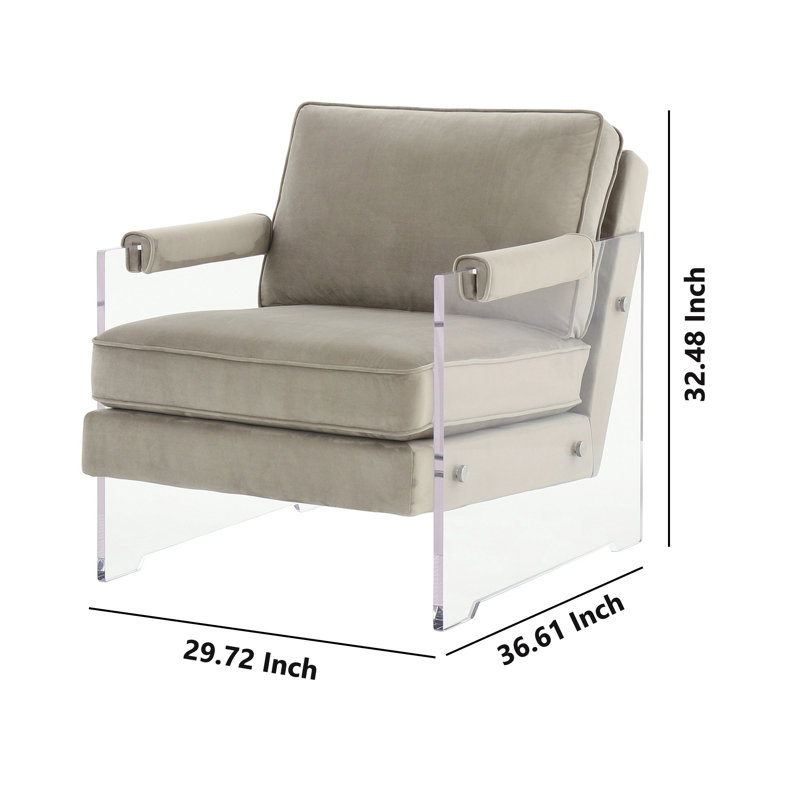 Orren Ellis Fabric Accent Chair With Padded Top Arms And Acrylic Base Grey And Clear Wayfair Ca