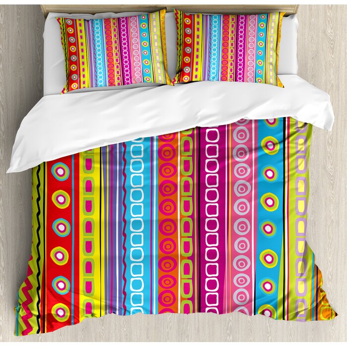 Ambesonne Striped Colorful Retro Circles Duvet Cover Set Wayfair