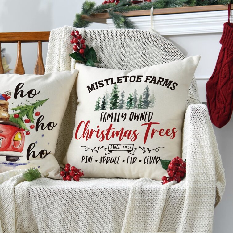 Xmas Tree Cushion Case Home Decorations Sign Winter Holiday Square Pillowcase Outdoor Decor for Sofa Couch 18 x 18 Cotton Linen FBCOO Farmhouse Christmas Decorative Throw Pillow Cover