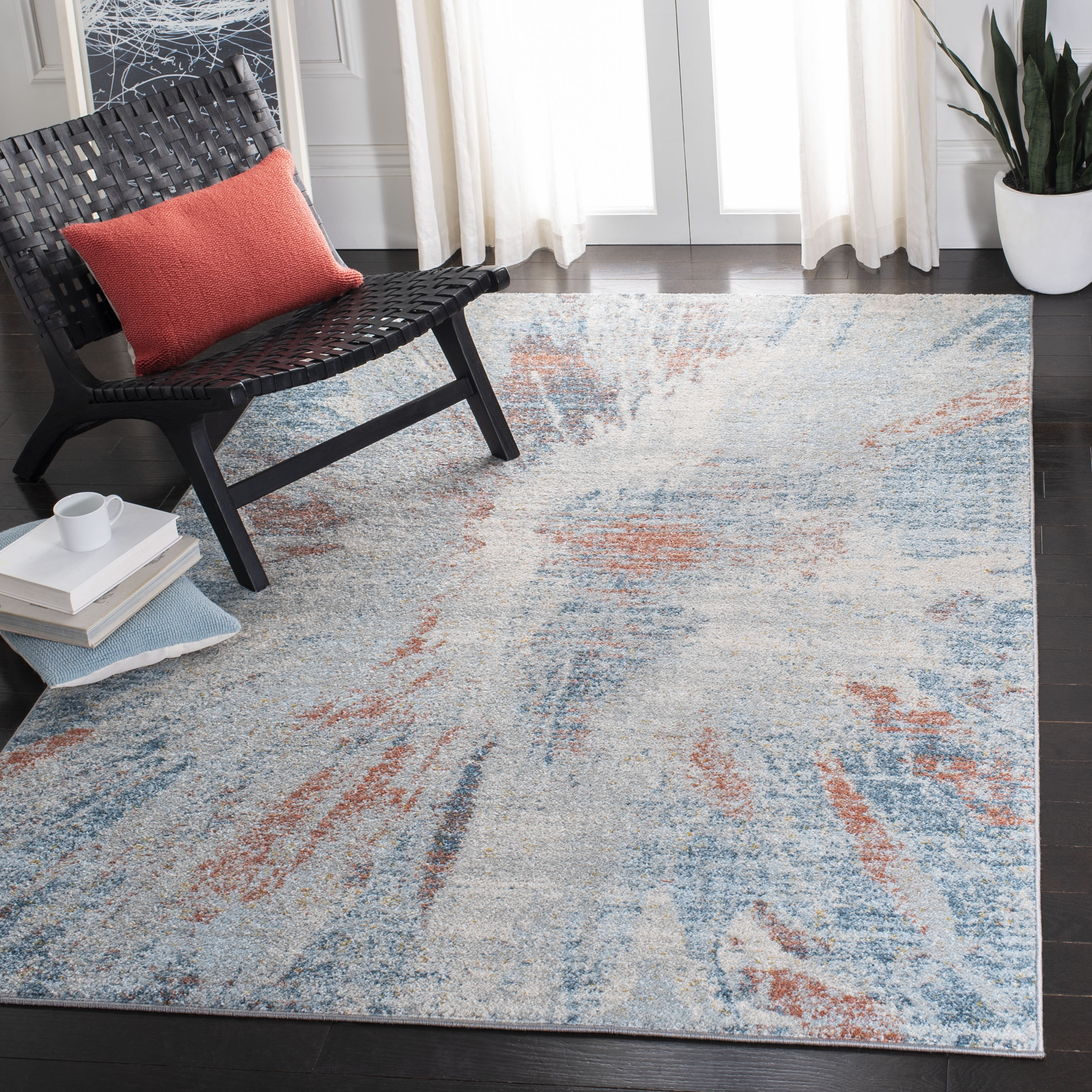 17 Stories Erskine Power Loom Blue Pink Gray Rug Wayfair