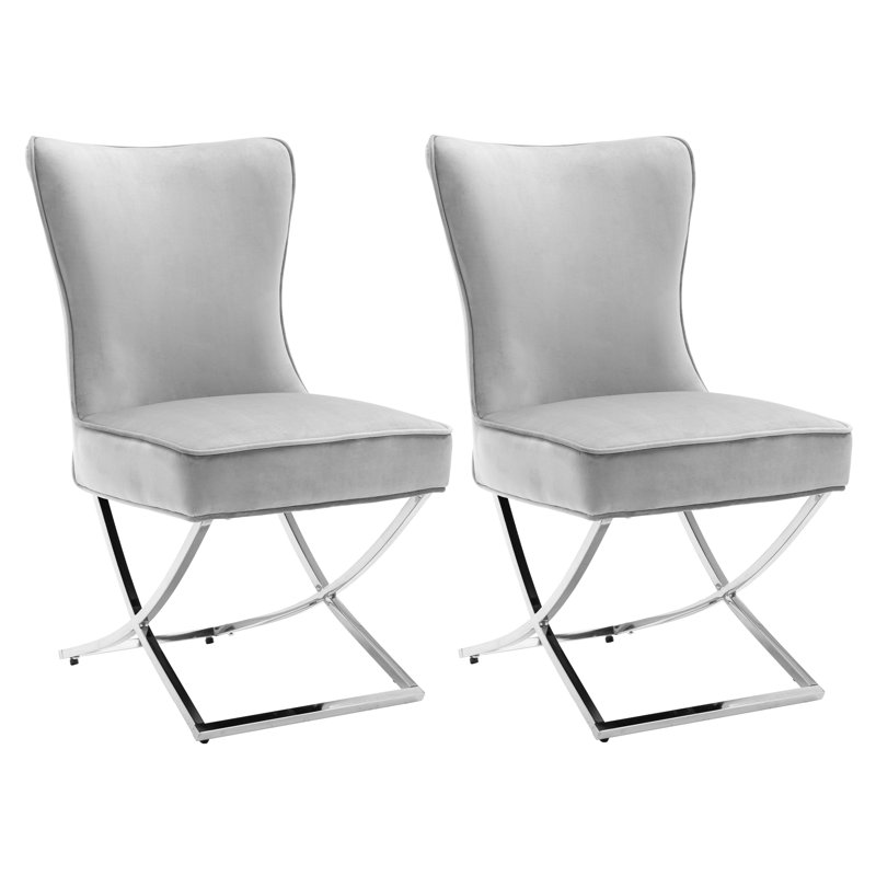 Charys Tufted Velvet Upholstered Cross Legs Parsons Dining Chair Upholstery Color: Light Gray