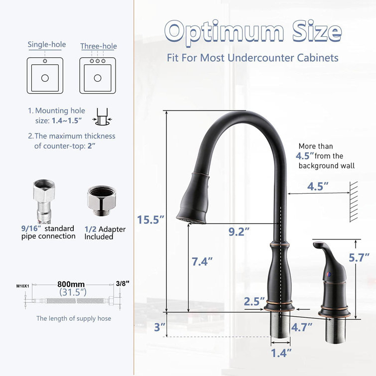 3 Hole Kitchen Faucet With Pull Down Magnetic Docking Sprayer Oil Rubbed  Bronze, 2-Hole Pull Out Kitchen Sink Faucet With Side Single Handle And  Soap ...