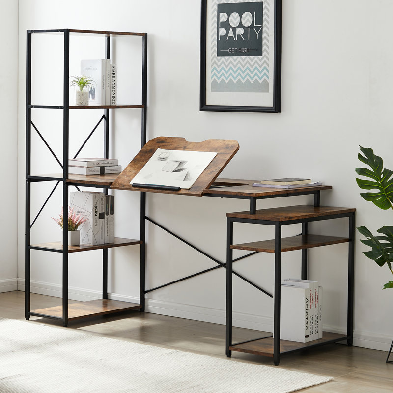 17 Stories Home Office Computer Desk With 5 Tier Bookshelf And 2 Open Storage Shelf Wayfair Ca