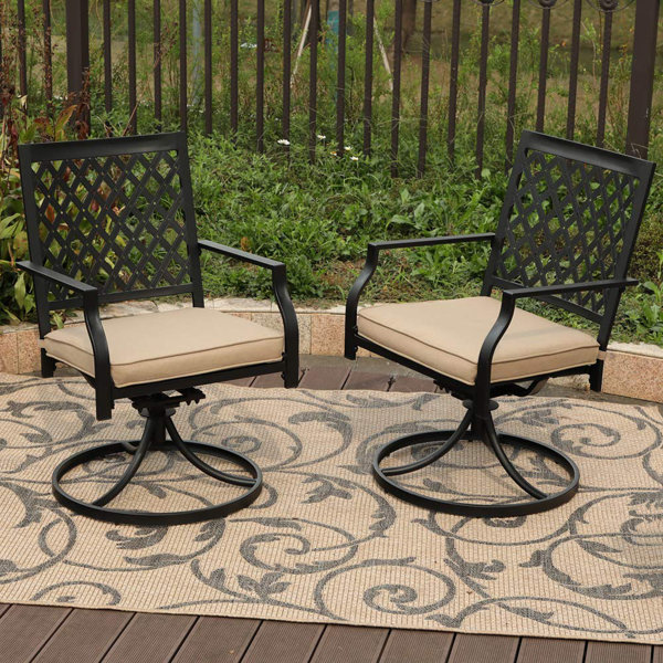 Charlton Home Stills Outdoor Metal Swivel Patio Dining Chair With Cushion Reviews Wayfair