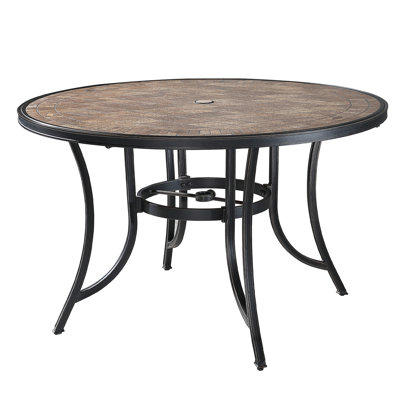 48" Patio Round Aluminum Dining Table with Tile-Top