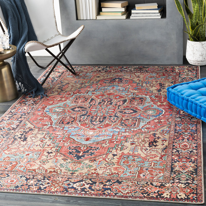 World Menagerie Crook Oriental Bright Red Beige Blue Area Rug Reviews Wayfair