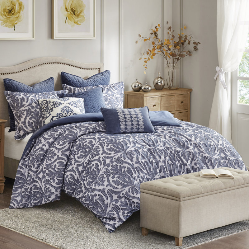 Madison Park Signature Maison Blue Damask 100 Cotton 8 Piece Comforter Set Reviews Wayfair