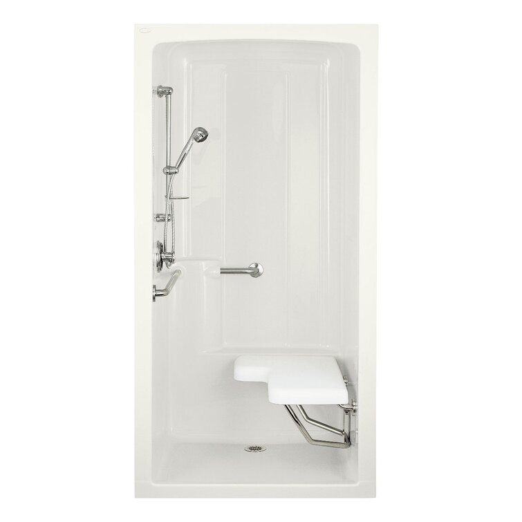 Kohler Freewill 45 X 37 1 4 X 84 One Piece Barrier Free Transfer Commercial Shower Stall With Brushed Stainless Steel Grab Bars And Right Hand Seat Wayfair