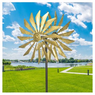 Tension Large Metal Wind Spinners Windmill with Three Spinning Flowers Outdoor Multi Color Flowers Wind Spinner & Butterflies Windmill,for Yard and Garden Outdoor Art Decoration,Housewarming Gift