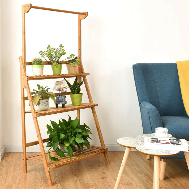 Arlmont &amp; Co. Bamboo Shelf Folding 3 Tier Ladder Book