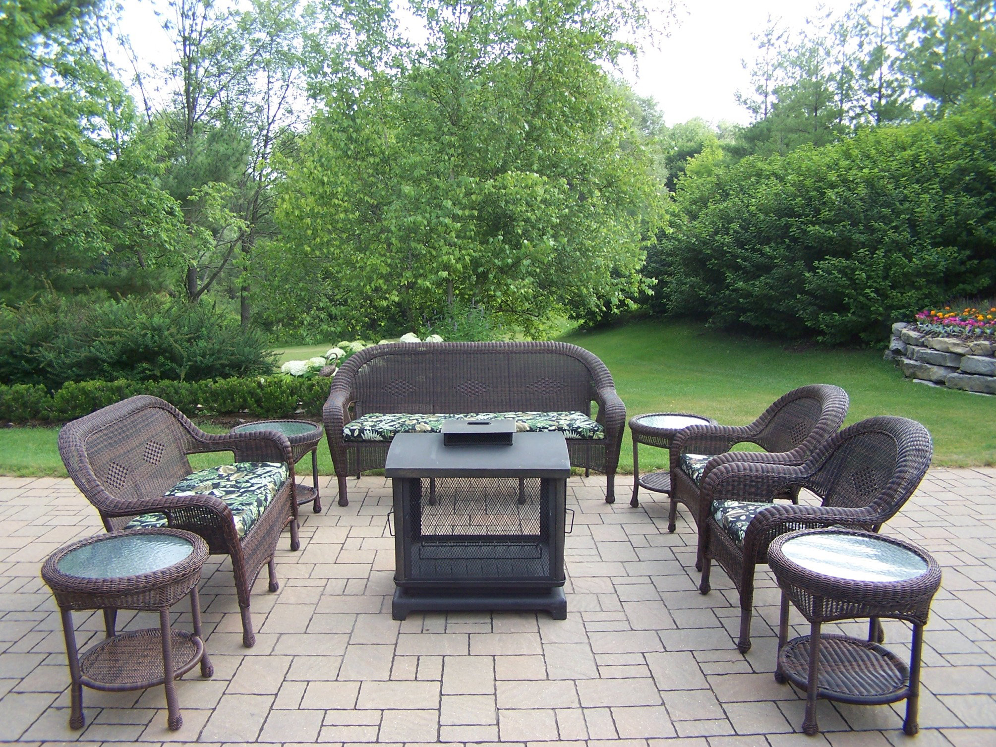 Oakland Living Wicker/Rattan 7 Person Seating Group with Cushions