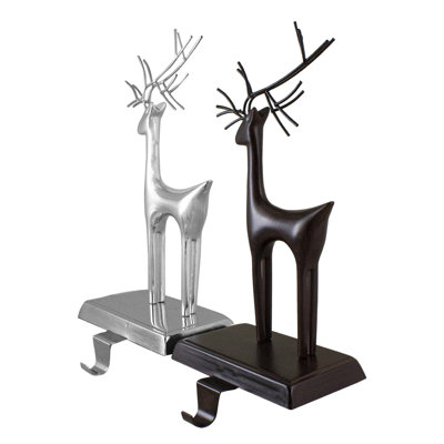 Oil Rubbed Bronze and Silver Reindeer Christmas Stocking Holders