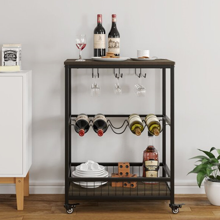 Williston Forge Lex Industrial Rectangular Wine Rack Bar Cart & Reviews ...