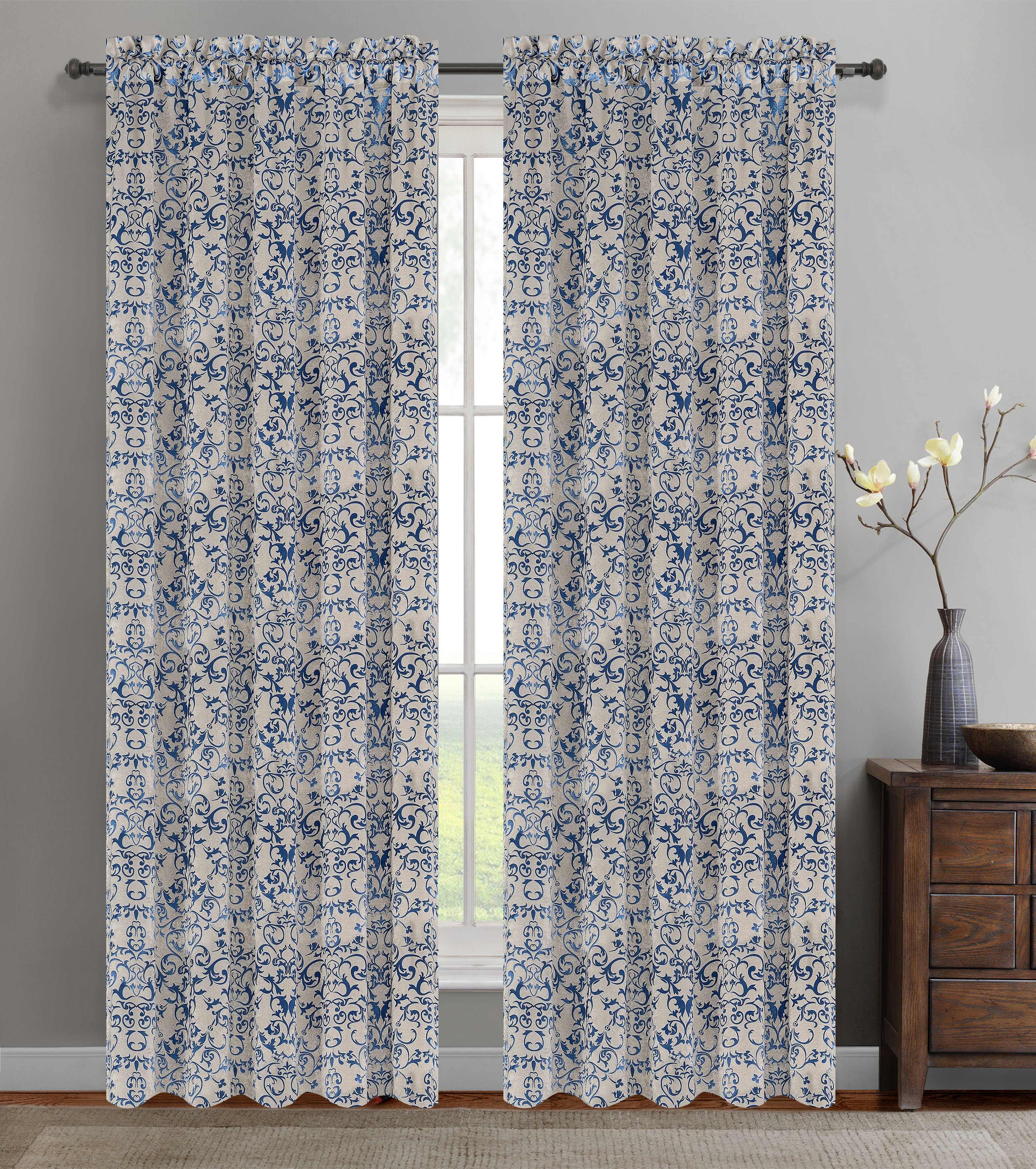 Alcott Hill Nathaly Jacquard Scroll Damask Semi Sheer Rod Pocket