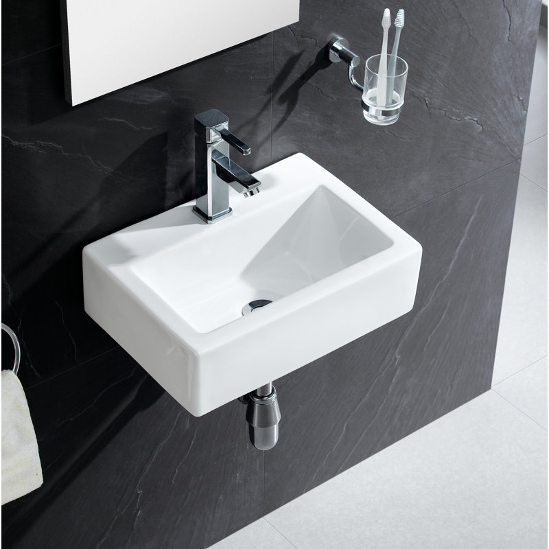 Vitreous China Rectangular Wall Mount Bathroom Sink