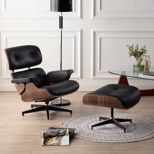 small leather chair with ottoman