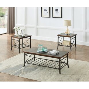 Cocktail Table Set Of 3pk For Living Room, 3-piece Occasional Table Set 1 Cocktail And 2 End Table Sets, Mdf Panels And Powder Coat Metal Legs by Williston Forge