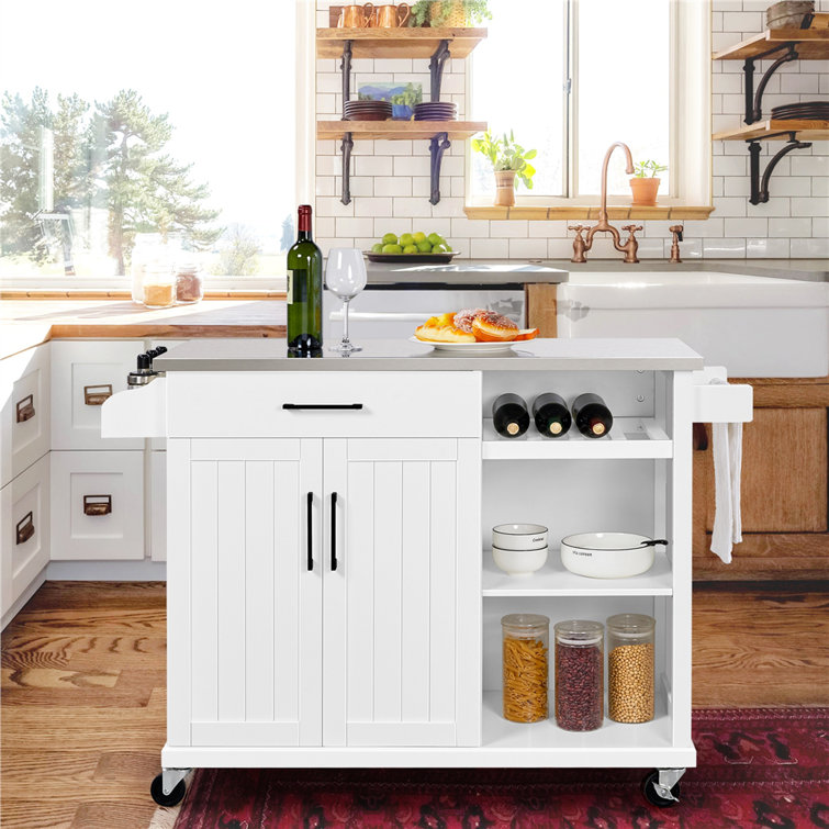 Sand Stable Freya Kitchen Island With Stainless Steel Top Wayfair
