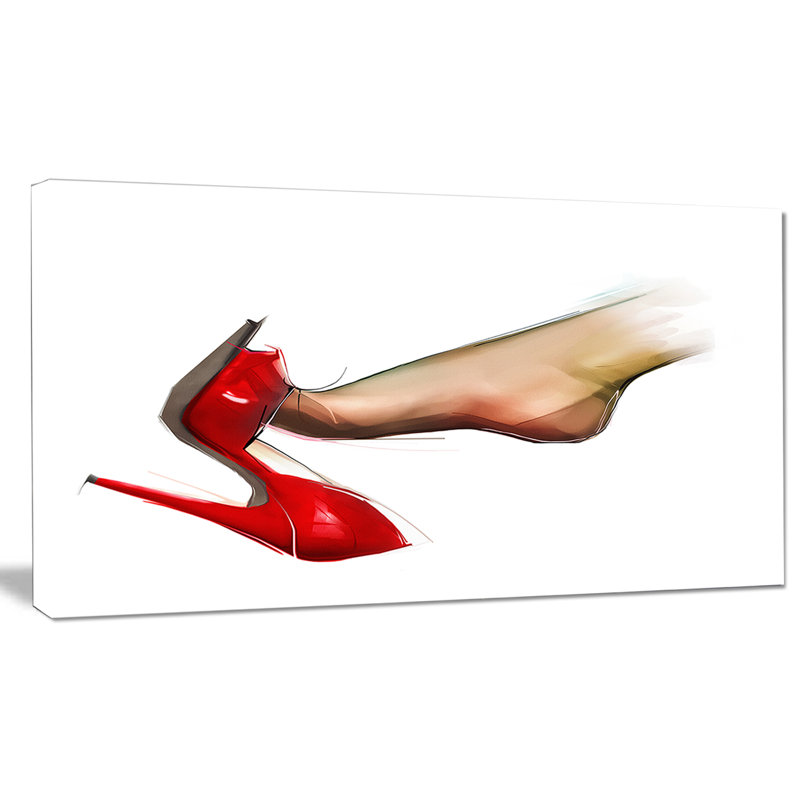 Designart Leg Wearing High Heel Shoe Painting Print On Wrapped