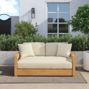 Montford 52.75" Wide Outdoor Teak Loveseat with Cushions