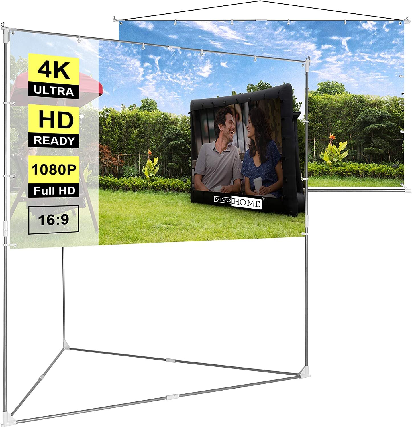 AIEX 120 Inch 16:9 4K HD Projector Screen Portable Foldable Anti-Crease Front and Rear Video Projection Screen Outdoor Indoor 3D Movie Projector Screen for Home Theater Office Double Sided Projection 