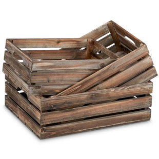 Wooden Crate Nesting Boxes for Storage 3 Sizes, Dark Brown, 3 Pieces