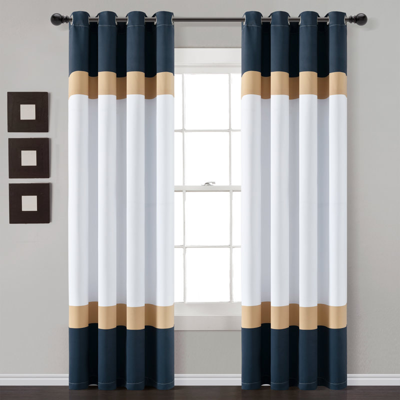 Dervis Light Filtering Window Curtain Panels Navy/Gold 52X84 Set Curtain Color: Navy