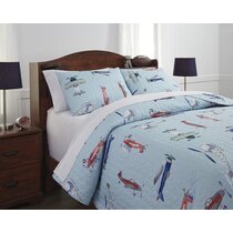 Details about   Vintage Quilted Coverlet & Pillow Shams Set Adventure in Sky Plane Print