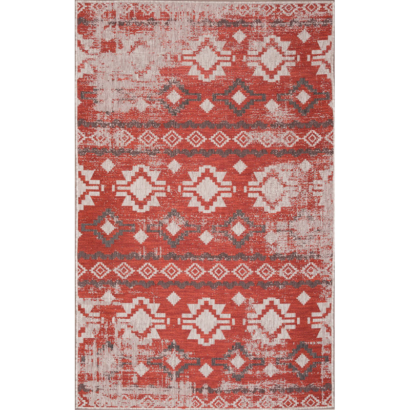 Millwood Pines Herlinda Ikat Light Gray Red Indoor Outdoor Area Millwood Pines Herlinda Ikat Light Gray