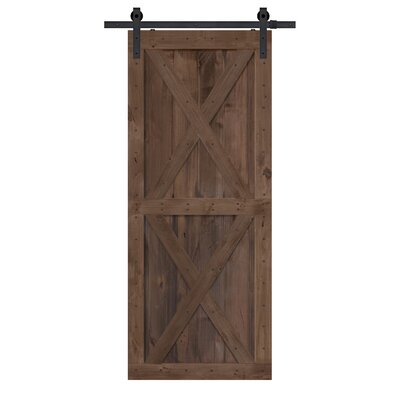 Paneled Wood Finish Double X Barn Door Without Installation