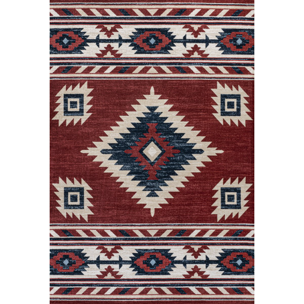 Union Rustic Herdis Performance Red/Navy Rug | Wayfair