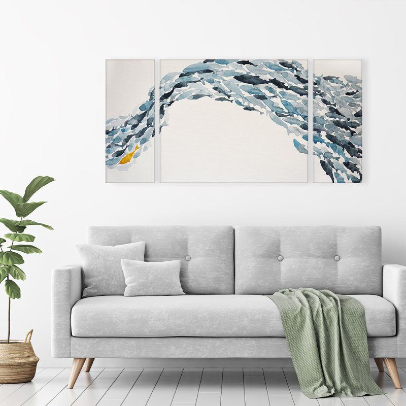 Highland Dunes Goldfish 3 Piece Wrapped Canvas Acrylic Painting Print Set Reviews Wayfair