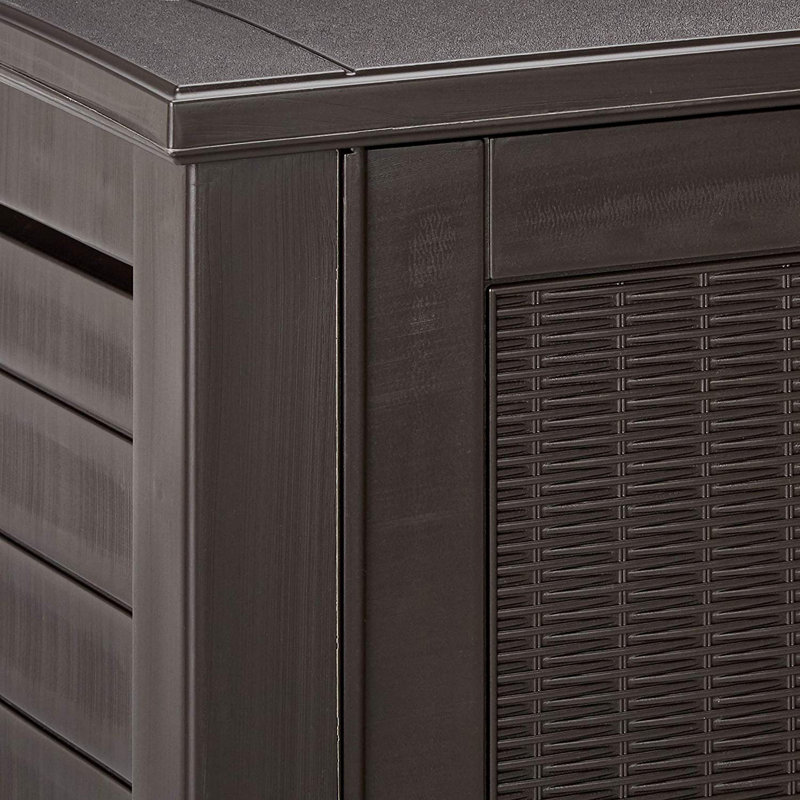 Rubbermaid Chic Outdoor Patio Storage Cabinet 123 Gallon Resin Deck Box Reviews Wayfair
