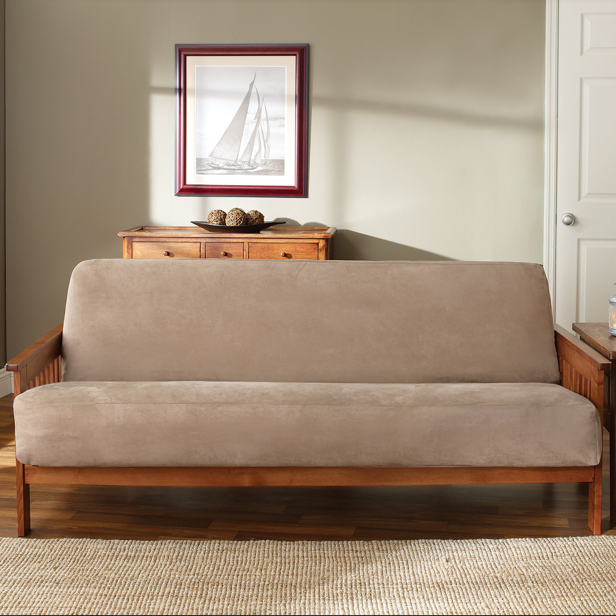 Suede-Beige OctoRose Full Size 3 Side Zipper Micro Suede Futon Slipcover Futon Cover 54x75+8 Cover only, Mattress do not included Inch
