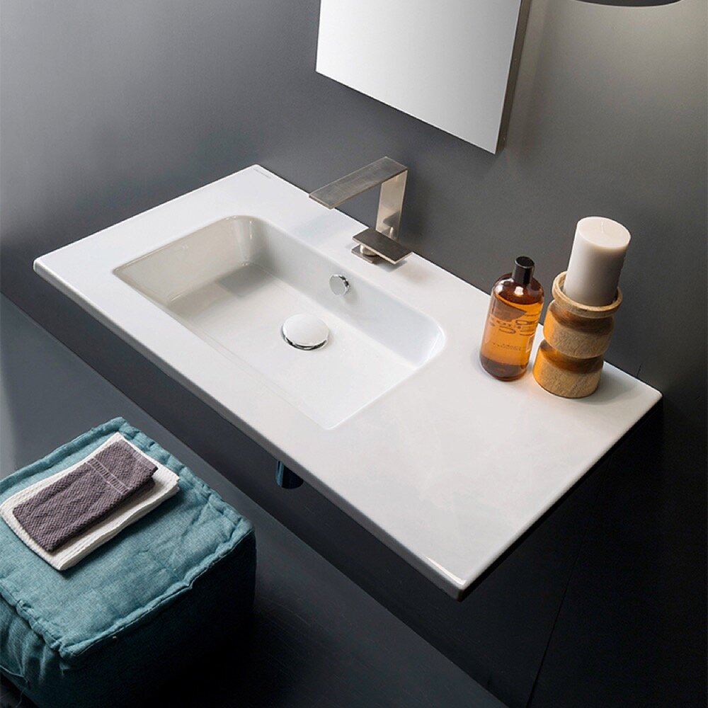 Scarabeo By Nameeks Ceramic 33 Wall Mount Bathroom Sink With Overflow Reviews Wayfair
