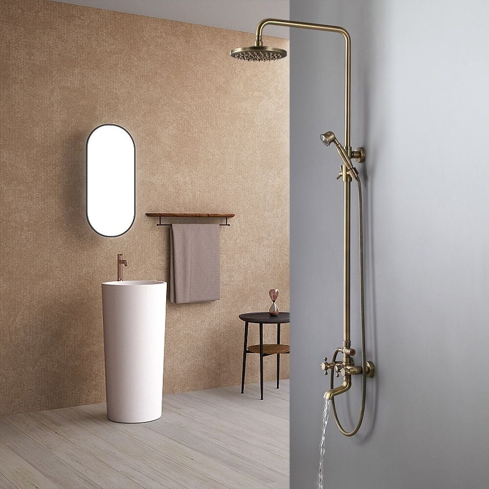 Retro Antique Bronze Bathroom Rainfall Shower Faucet Set Mixer Taps Hand Spary