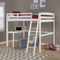 white bunk bed with desk