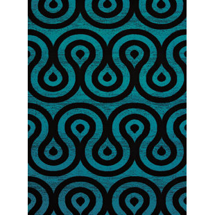Review Partlow Aqua/Black Area Rug by Wrought Studio