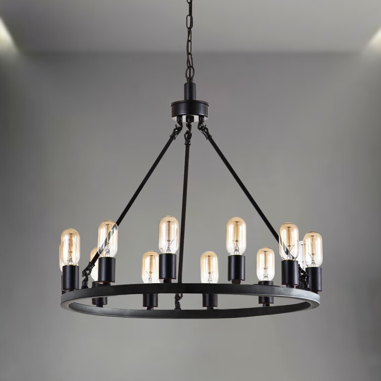Gusman 12 - Light Unique Wagon Wheel Chandelier with Wrought Iron Accents
