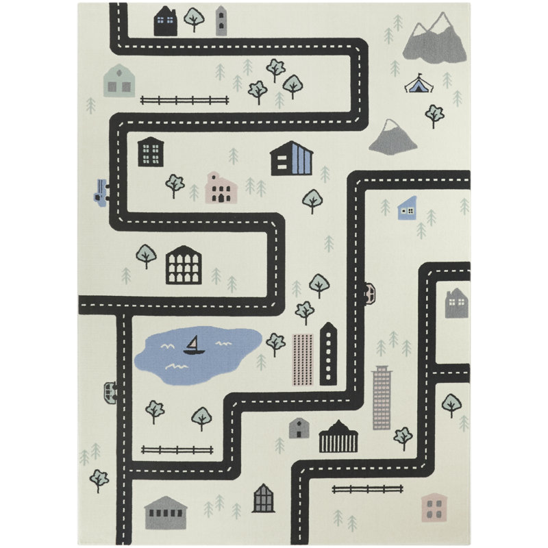 Zoomie Kids Pennsylvania Urban Adventure Road Ivory Area Rug Reviews Wayfair