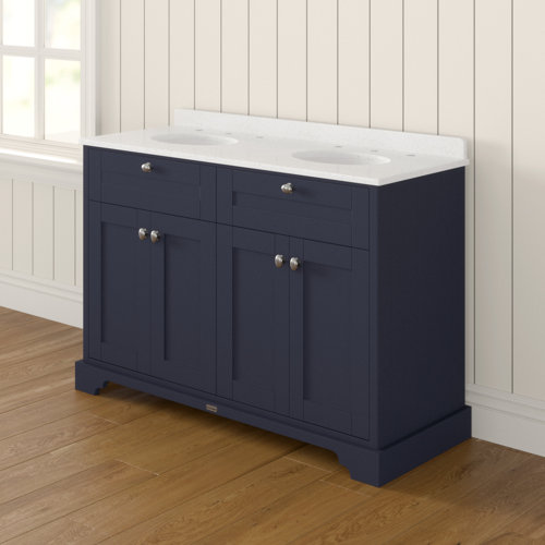 Park Lane Worcester Timeless Sand Floor Standing Vanity Unit & 3 Tap Hole Basins White Marble 1200mm