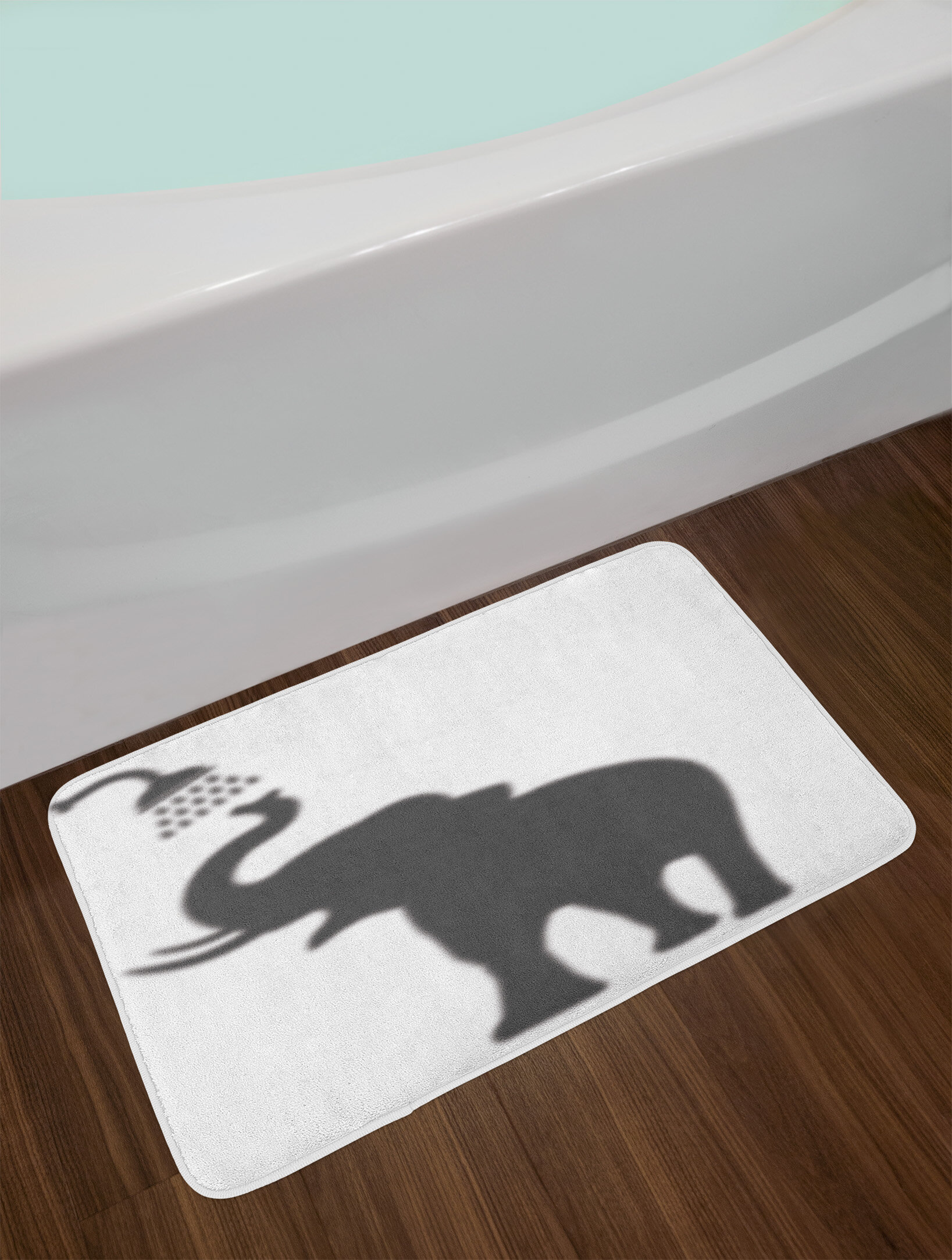 Elephant Bath Mat Elephant Taking A Shower Bathing In Bath Tub Shadow Funny Art Print Humour Design Non Slip Plush Mat Bathroom Kitchen Laundry Room