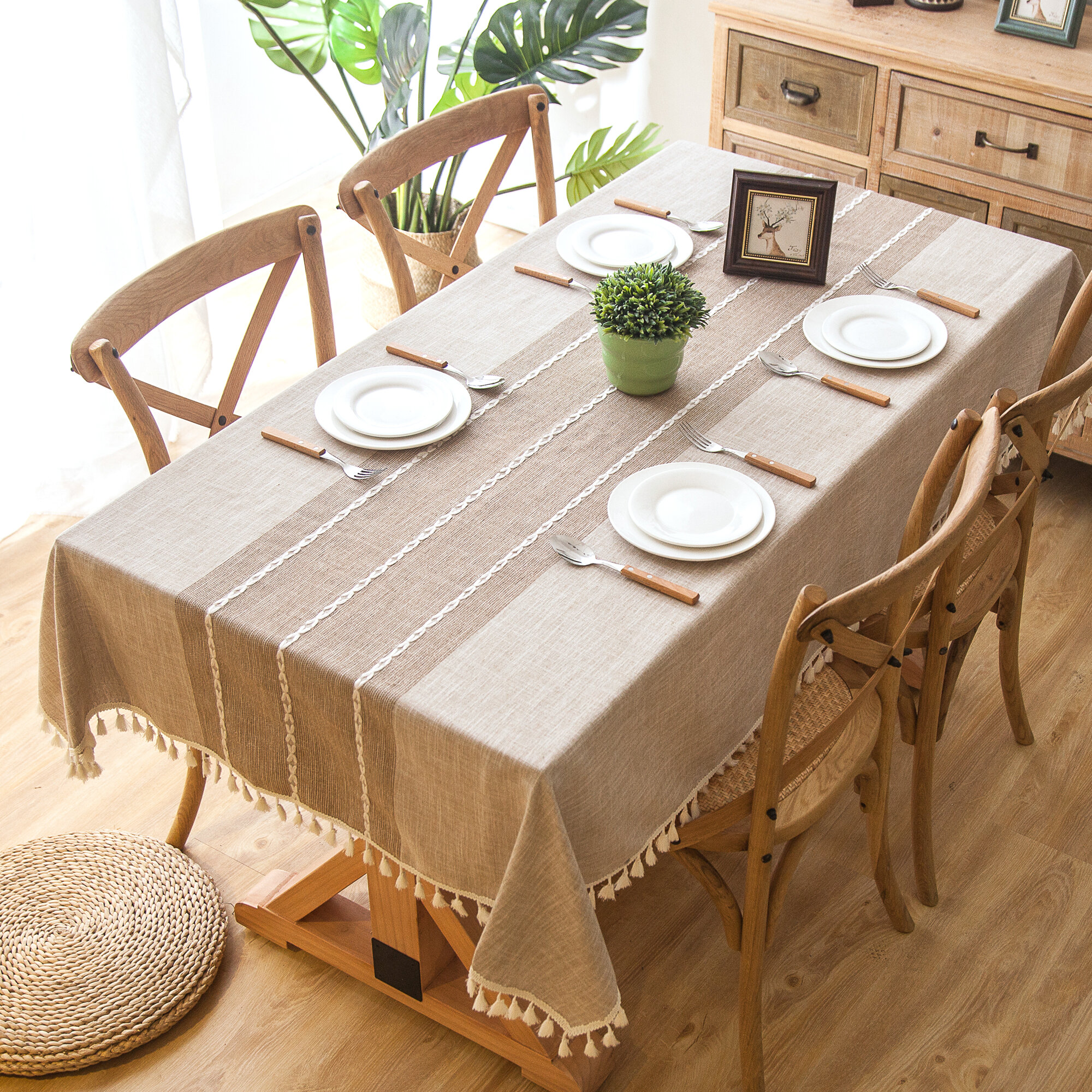 Modern Table Cloth Cover Rectangular Dining Tableware Cotton Linen Tassel Home